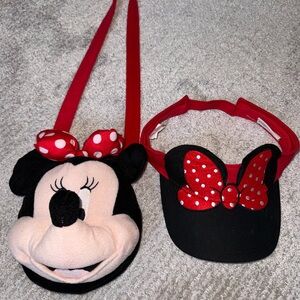 Disney Parks Minnie Mouse Kid Visor & Purse - Red and Black